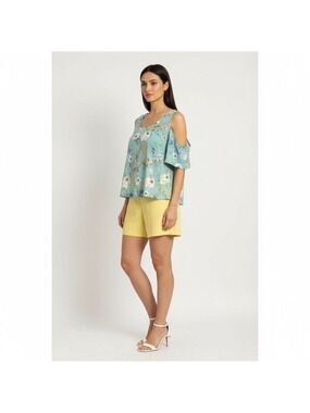 Isaac Mizrahi Live! Women’s L mint green Floral Cold Shoulder Top multi color